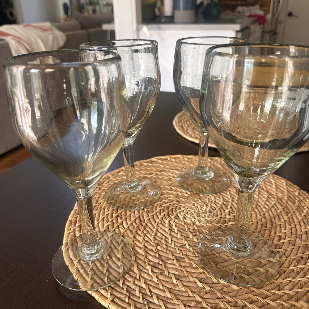 World Market Hand Blown Recycled Wine Glasses Set Of 4
